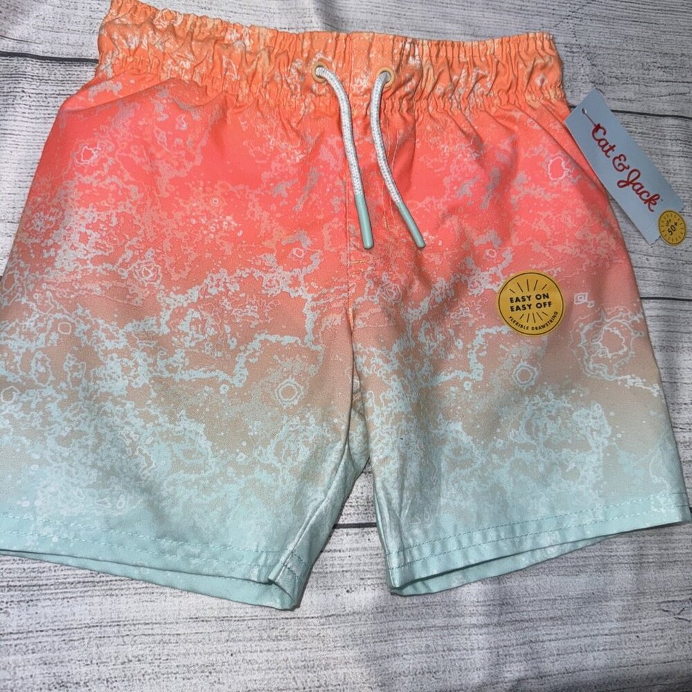 Cat & Jack Toddler Boys 4T Swim Trunks Teal Orange Neon Bright NEW